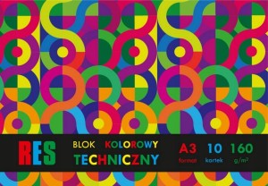 BLOK TECHNICZNY A3 szkolny 10 kartek KOLOROWY mix