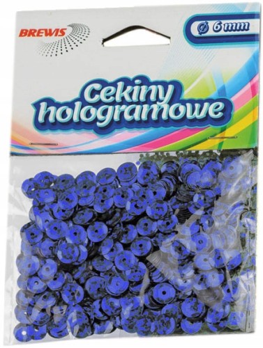 CEKINY HOLOGRAMOWE ozdobne kreatywne 6mm NIEBIESKI