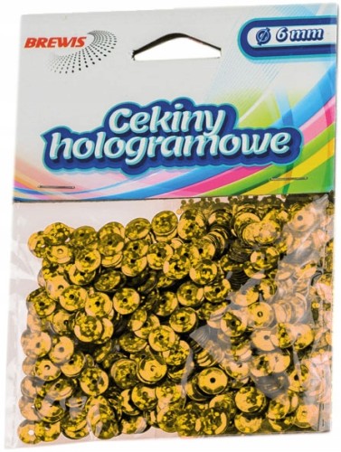 CEKINY HOLOGRAMOWE ozdobne kreatywne 6mm ZŁOTE