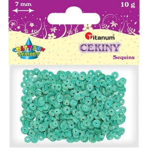 CEKINY MATOWE ozdobne 7mm okrągłe 10g BIAŁO-TURKUSOWE PASKI