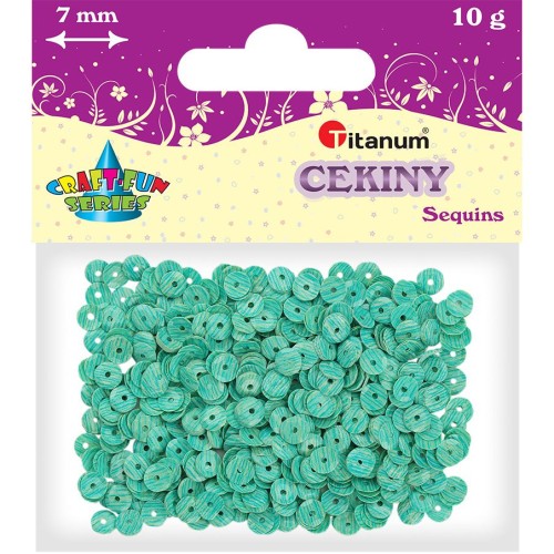 CEKINY MATOWE ozdobne 7mm okrągłe 10g BIAŁO-TURKUSOWE PASKI
