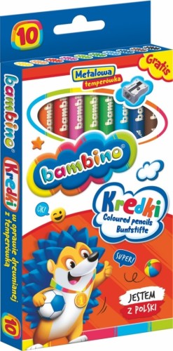 Kredki JUMBO ołówkowe BAMBINO 10 GRUBE +Temperówka