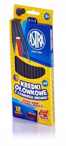 KREDKI ołówkowe Astra CZARNE heksagonalne 12 kol