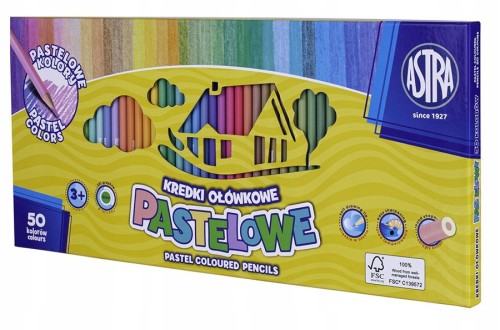 KREDKI ołówkowe Astra PASTELOWE duże 50 kolorów