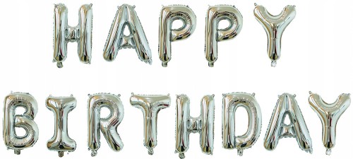 BALONY foliowe HAPPY BIRTHDAY metaliczne SREBRNE