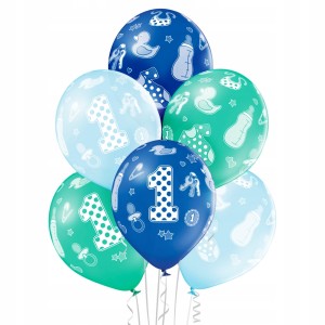 BALONY 1 urodziny chłopiec NIEBIESKIE zielone 6szt