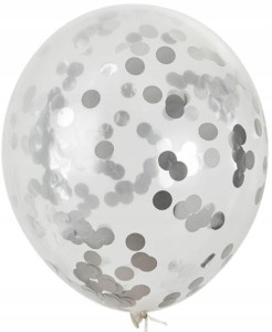 BALONY z KONFETTI Aliga TRANSPARENTNE 5szt srebrne