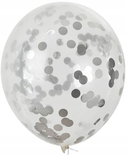 BALONY z KONFETTI Aliga TRANSPARENTNE 5szt srebrne