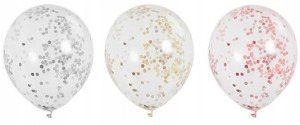 BALONY z KONFETTI Aliga TRANSPARENTNE 5szt mix