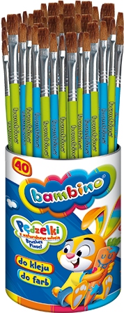 PĘDZELKI do farb kleju BAMBINO mix 40szt. w kubku