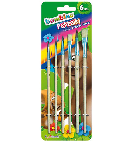 PĘDZELKI szkolne BAMBINO pędzle do farb kleju - Mix 6 sztuk