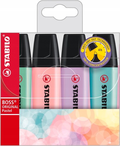Zakreślacz STABILO BOSS etui ZESTAW 4kol PASTELOWE