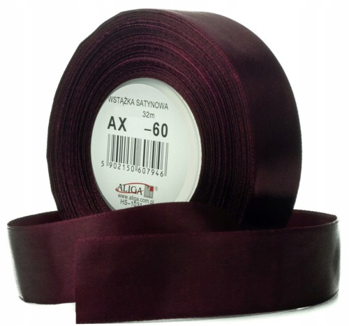 WSTĄŻKA SATYNOWA tasiemka atłas 12mm 32m PURPURA