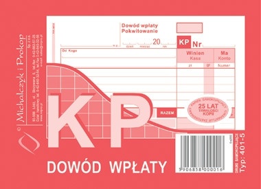 DRUK KP dowód wpłaty Michalczyk i Prokop A6 401-5 80k