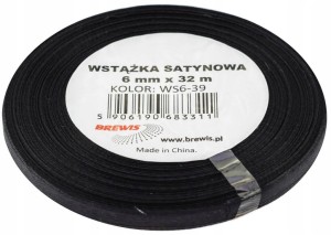 WSTĄŻKA SATYNOWA tasiemka atłas 6mm 32m CZARNA