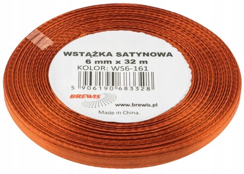 WSTĄŻKA SATYNOWA tasiemka atłas 6mm 32m MIEDZIANA