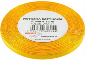 WSTĄŻKA SATYNOWA tasiemka atłas 6mm 32m ŻÓŁTA