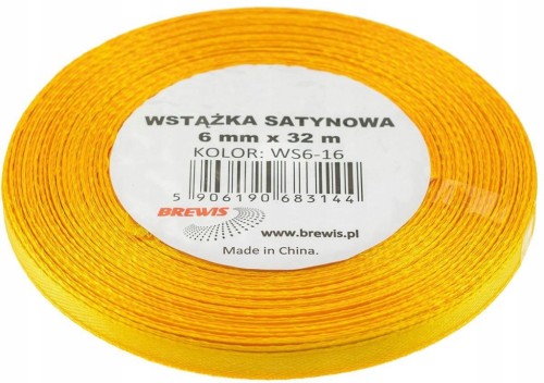 WSTĄŻKA SATYNOWA tasiemka atłas 6mm 32m ŻÓŁTA