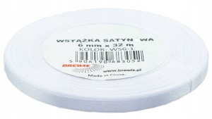 WSTĄŻKA SATYNOWA tasiemka atłas 6mm BIAŁA - 32 METRY