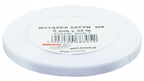 WSTĄŻKA SATYNOWA tasiemka atłas 6mm BIAŁA - 32 METRY