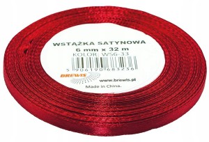 WSTĄŻKA SATYNOWA tasiemka atłas 6mm 32m C.CZERWONA