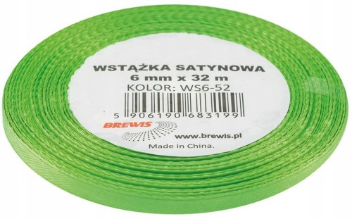 WSTĄŻKA SATYNOWA tasiemka atłas 6mm 32m JASNOZIELONA