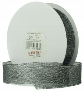 WSTĄŻKA BROKATOWA tasiemka 12mm 32m C.SREBRNA