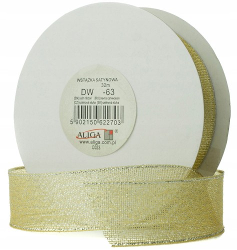 WSTĄŻKA BROKATOWA tasiemka 12mm 32m ZŁOTA