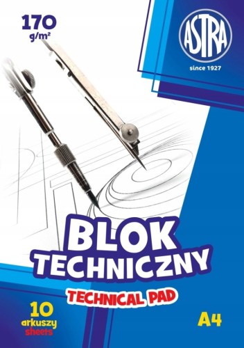 BLOK TECHNICZNY szkolny A4 Astra 10k 170g BIAŁY