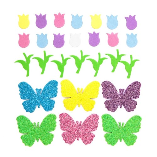 Naklejki z pianki - DpCraft - Tulipany i motyle Wiosna 92 szt.