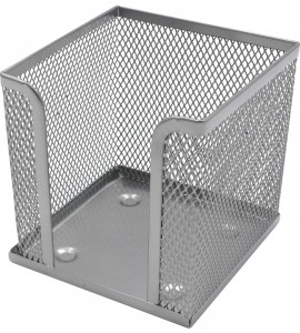 POJEMNIK na KARTECZKI kostkę metalowy SREBRNY