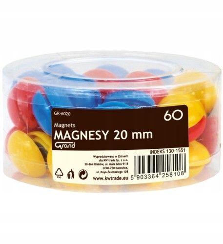 MAGNESY do tablic na lodówkę 20mm MIX 60 szt.