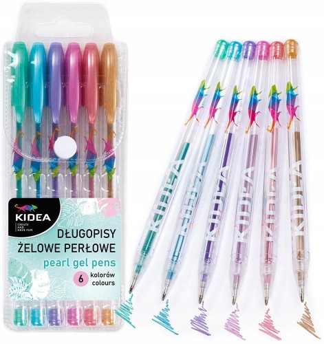 DŁUGOPISY PERŁOWE Kidea żelowe pastelowe 6 kol.