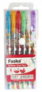 DŁUGOPISY kolorowe FOSKA ŻELOWE Glitter 6 kolorów